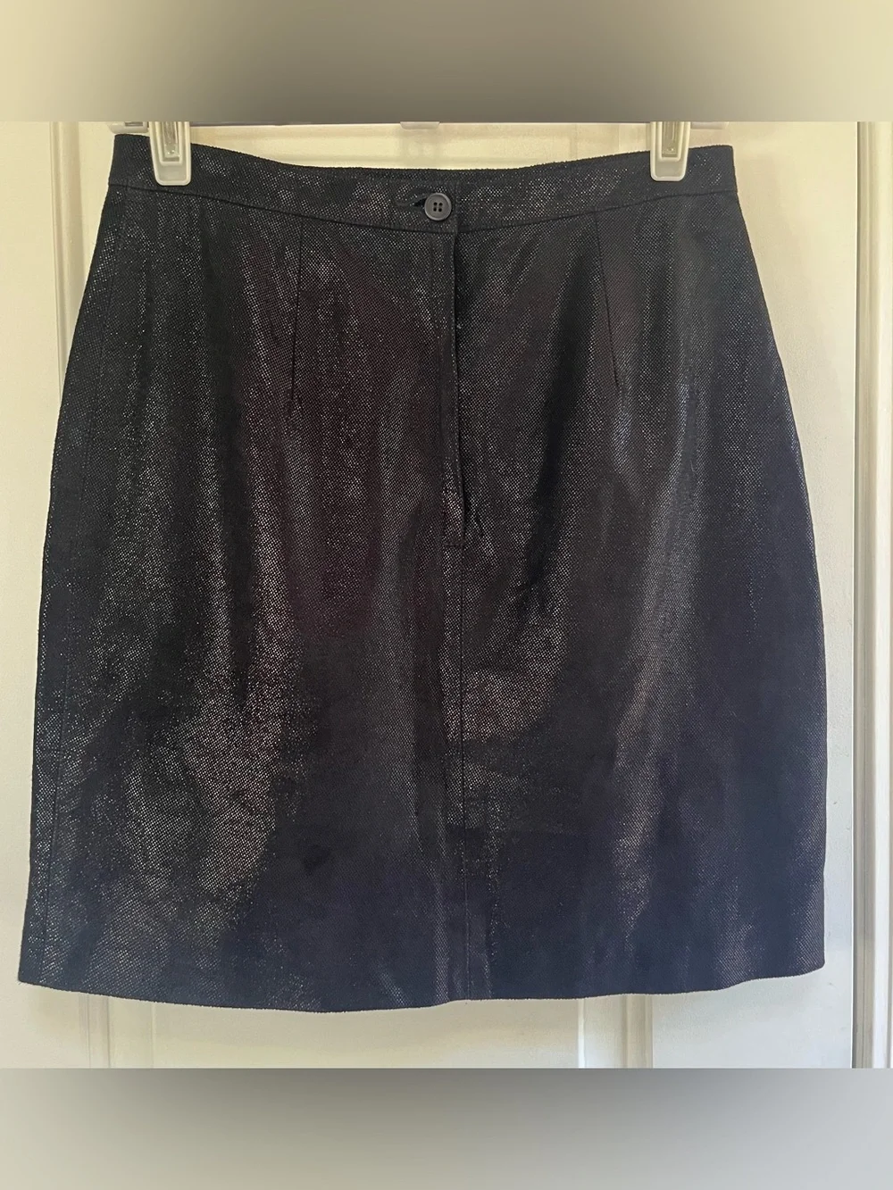 VTG Paolo Santini Metallic Black Shimmer 100% Leather Mini Skirt SZ 8